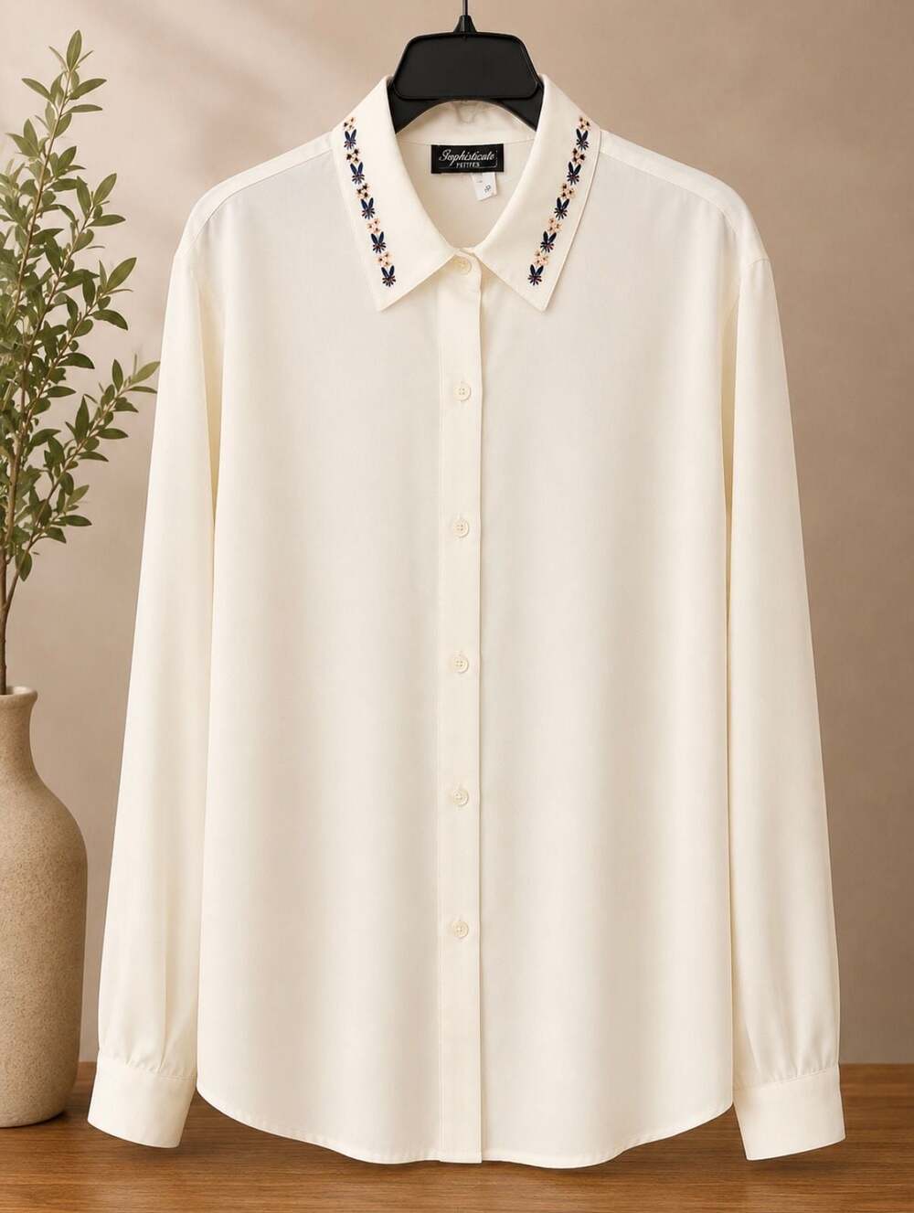 Hand Embroidered Pink Flowers White Cotton Blouse, Vintage Floral Collar - ,
